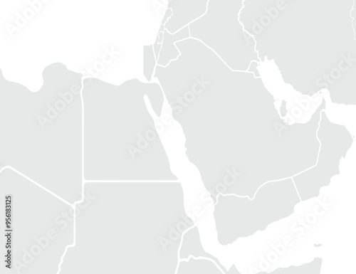 Arabian peninsula countries. Saudi Arabia, Yemen, Oman, United Arab Emirates, Kuwait, Qatar, Bahrain.Grayscale,isolated on white background.