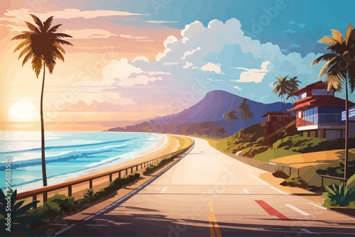 an illustration of the highway arriving on the beach