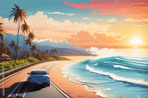 an illustration of the highway arriving on the beach