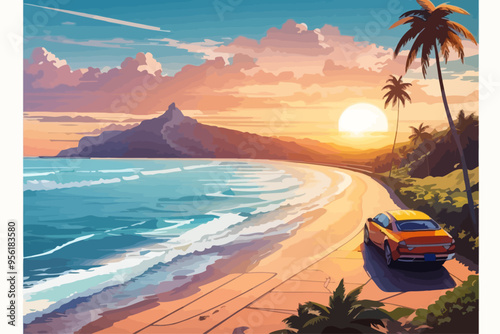 an illustration of the highway arriving on the beach