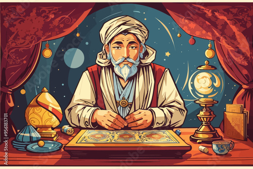 fortune telling vintage cartoon illustration