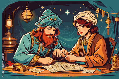 fortune telling vintage cartoon illustration