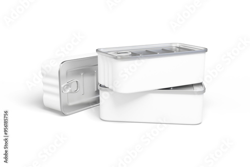 Tin can for food preservation such as sardines mackerel tuna Isolated with transparent shadow