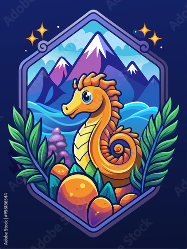 Seahorse in a Mountainous Landscape with Blue Water