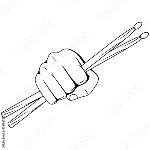 Hands holding drumsticks vector illustration. Fist with drumsticks