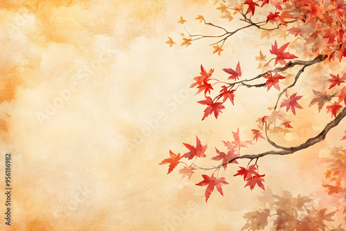 Watercolor japanese autumn background