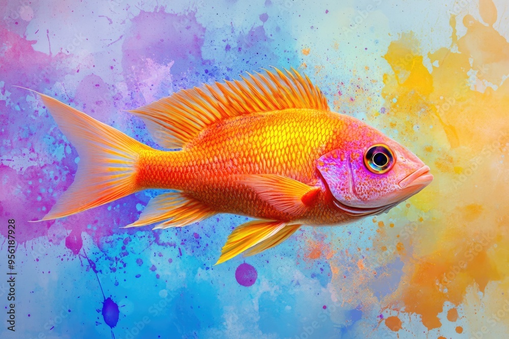 Fototapeta premium Anthias fish isolated on splashcolors background