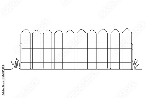 Hand-drawn wood fence linear drawing. Vector illustration.