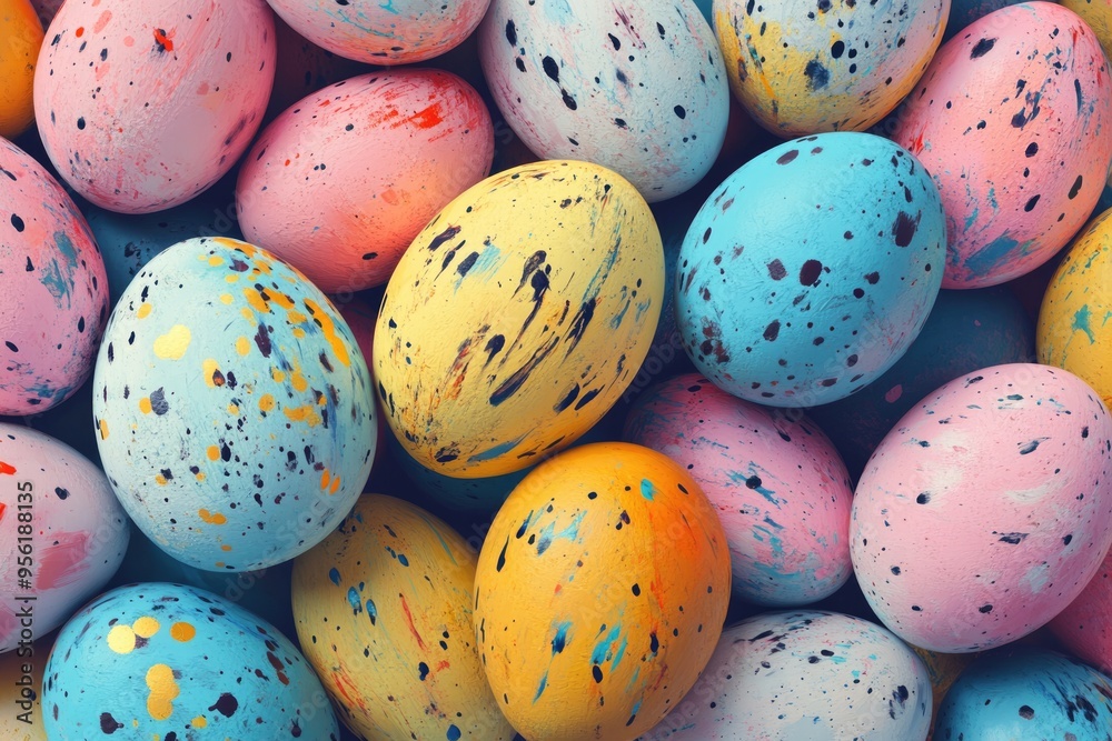 Hand painted Easter eggs on colorful pastel background. Hand painted Easter eggs on colorful pastel background.