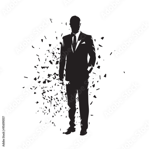 Businessman standing, abstract vector silhouette, ink drawing. Isolated business people