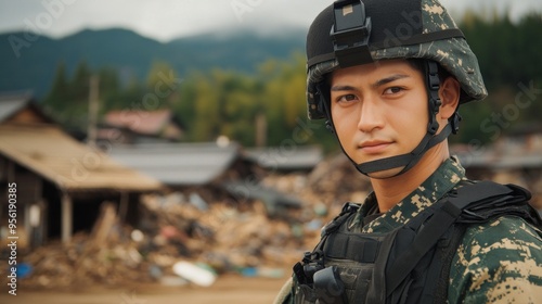 Soldier in Disaster Zone.