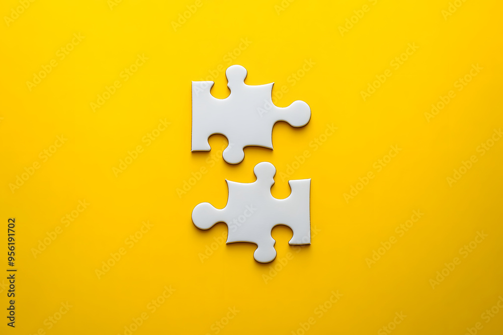 White jigsaw puzzle isolated on a yellow background White jigsaw puzzle isolated on a yellow background