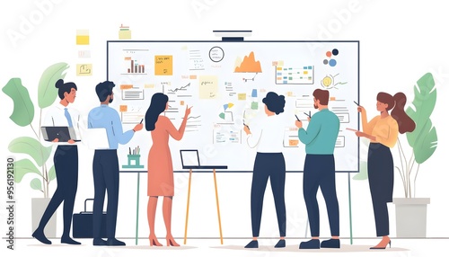 Business Professionals Collaborating on a Whiteboard in an Office Setting