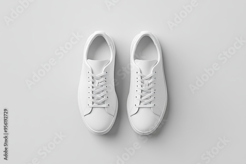 A clean and modern banner featuring a pair of classic white sneakers placed centrally against a solid light grey background.