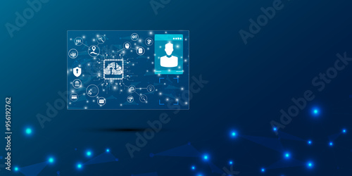 Smart ID card form lines, triangles and particle style design.