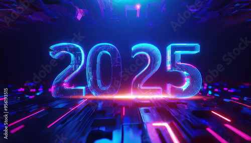 2025 happy new year Digital Technology background 3d rendering