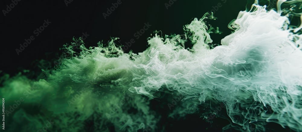 Obraz premium Copy space image featuring green and white steam against a black backdrop