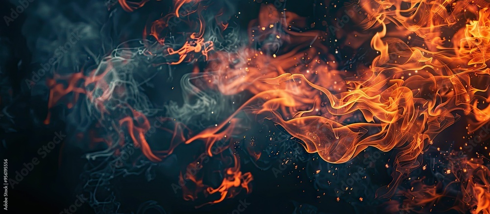 Flaming fire against a dark backdrop with copy space image Flaming fire against a dark backdrop with copy space image