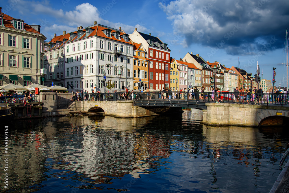 Fototapeta premium Canal in Nyhavn Harbour. Copenhagen, Denmark