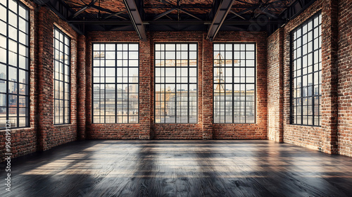 Spacious Industrial Loft with Large Windows and Exposed Brick Walls