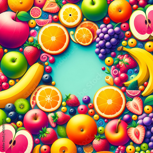 Summer Tropical Fruits Arranged as an Illustration of Abundance with Copy Space
