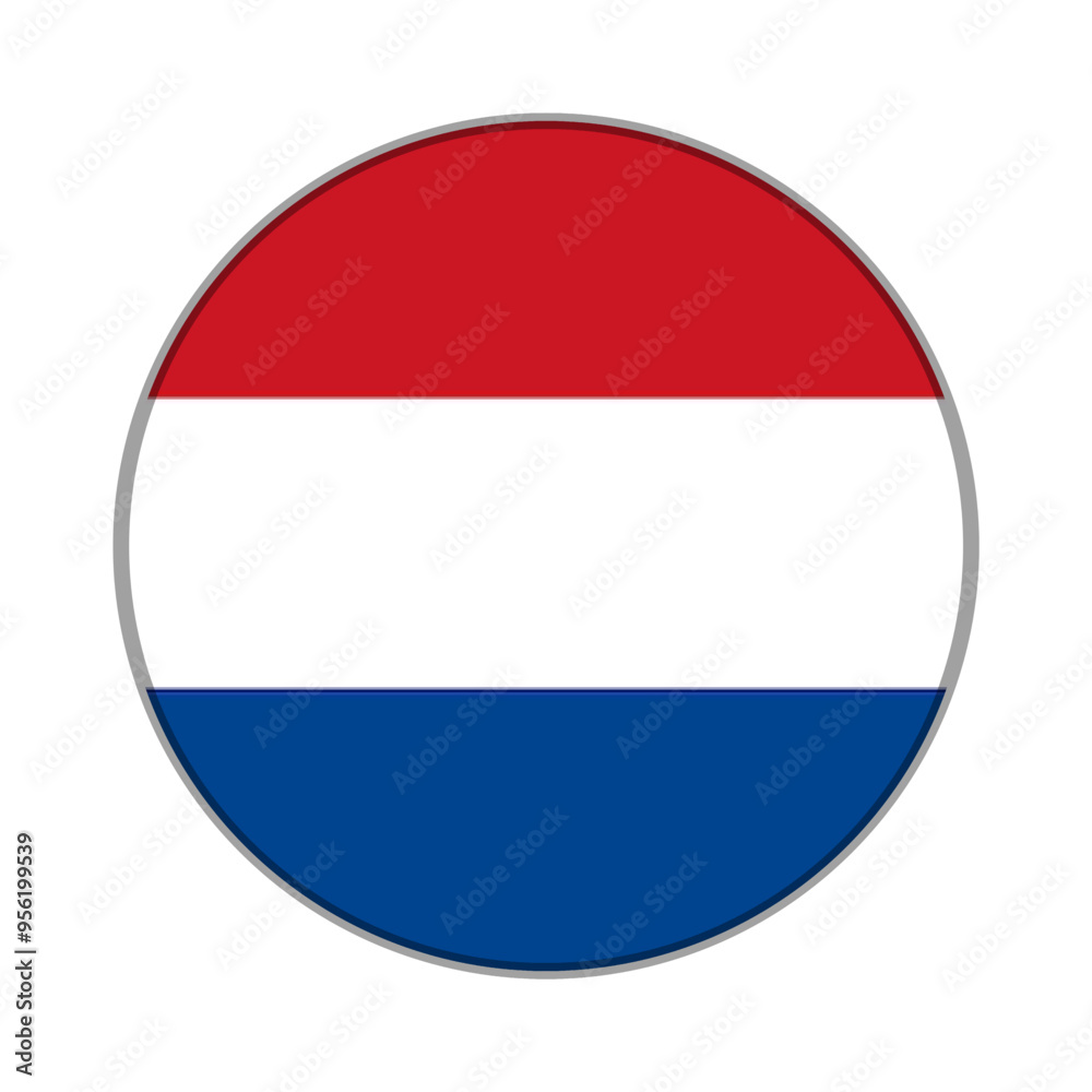 The flag of Netherlands . Flag icon. Standard color. Round flag. Computer illustration. Digital illustration. Vector illustration. The flag of Netherlands . Flag icon. Standard color. Round flag. Computer illustration. Digital illustration. Vector illustration.