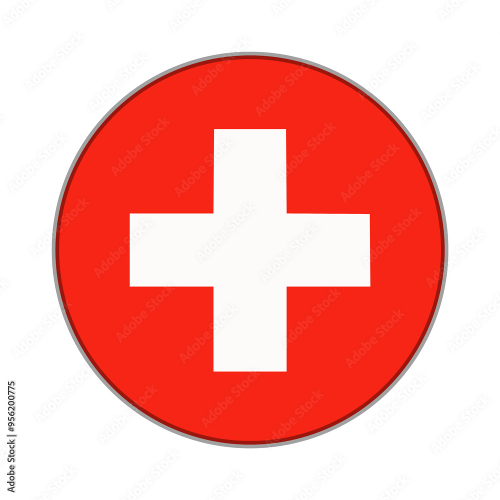 The flag of Switzerland . Flag icon. Standard color. Round flag. Computer illustration. Digital illustration. Vector illustration.