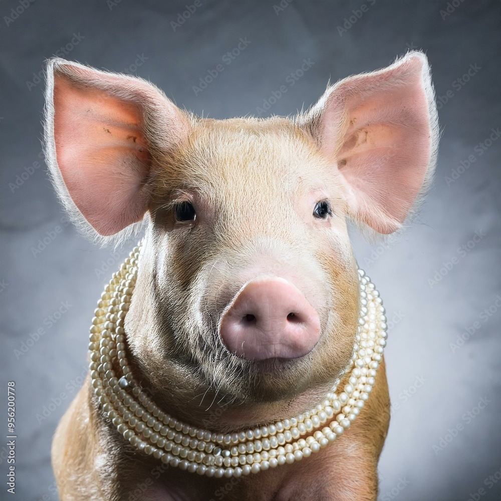 Fototapeta premium 진주 목걸이를 착용한 귀여운 돼지. 03