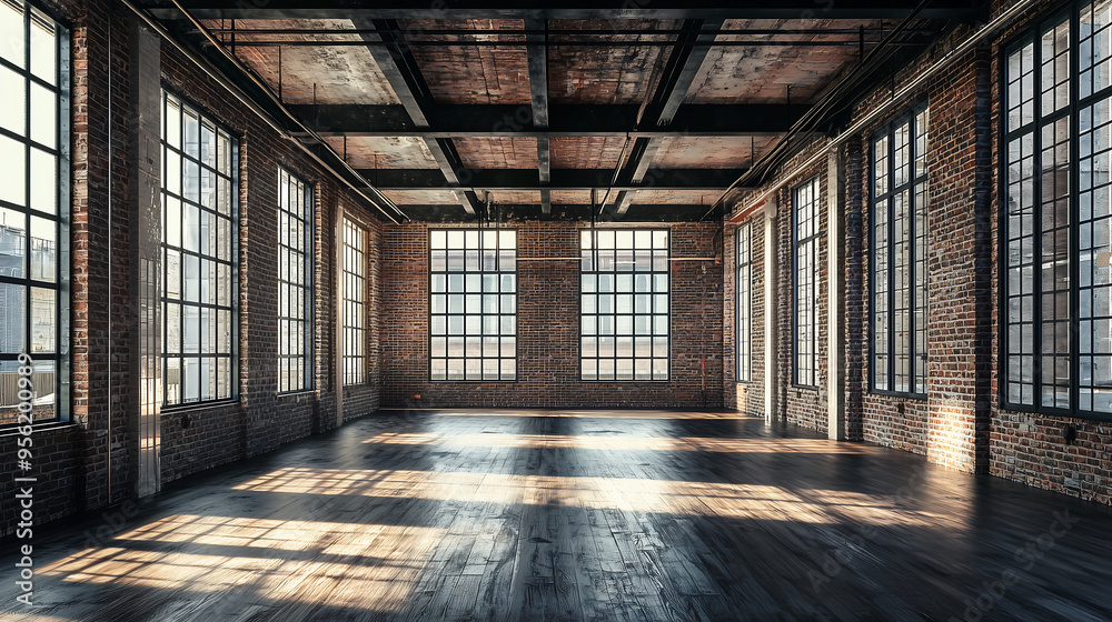 Spacious Industrial Loft with Large Windows and Exposed Brick Walls