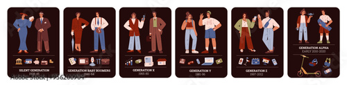 Historical to modern generations vector set