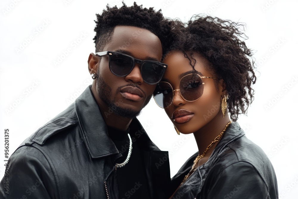 Stylish Black couple posing on white background. Stylish Black couple posing on white background.