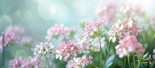 Soft focused close up image of Zailaz Candytuft Iberis sempervirens flowers with copy space