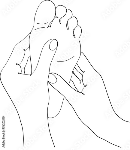 Vector illustration of foot massage, foot care concept, relaxing procedure for masseur, beautiful feet during massage for spa treatments advertising