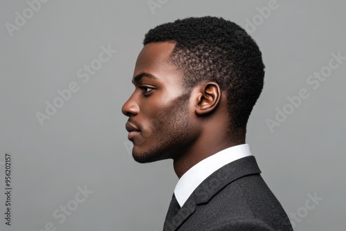 Close up portrait of confident African man in smart suit.
