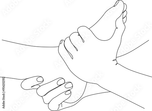 Vector illustration of foot massage, foot care concept, relaxing procedure for masseur, beautiful feet during massage for spa treatments advertising