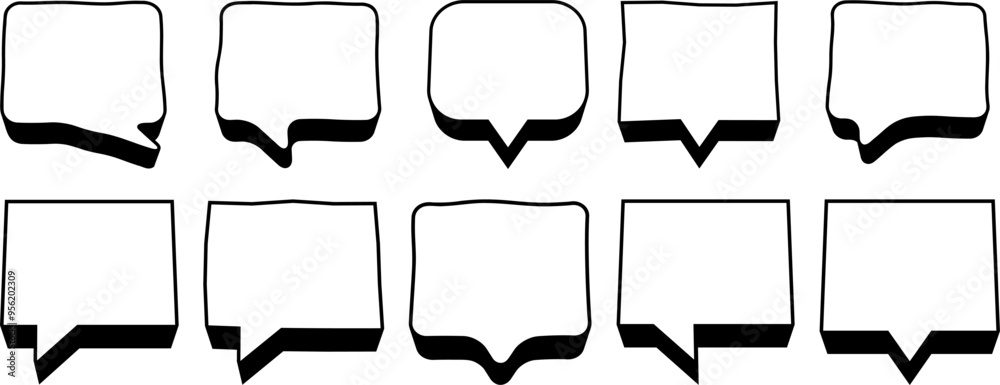 Obraz premium 3D Speech Bubble Icons Set in Various Shapes, Perfect for Chat Interfaces, Messaging Apps, and Communication Design Elements in Modern User Interface and Graphic Design Projects