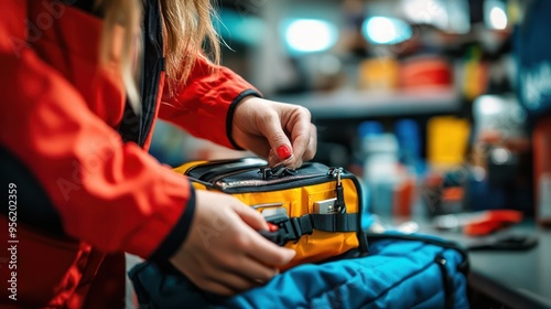 A person adding a small toolset to an emergency bag, highlighting the importance of having tools for various emergency repairs.