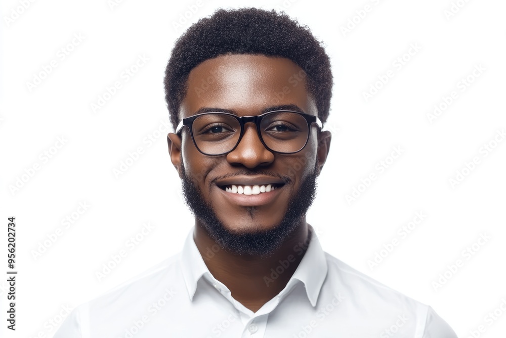 Close up portrait of happy African American man in glasses. Close up portrait of happy African American man in glasses.