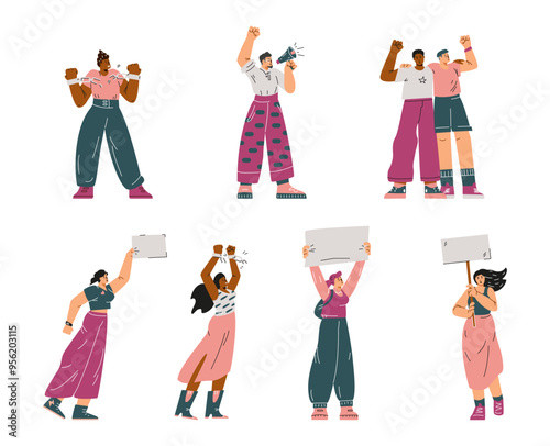 Human rights campaign diverse crowd vector set