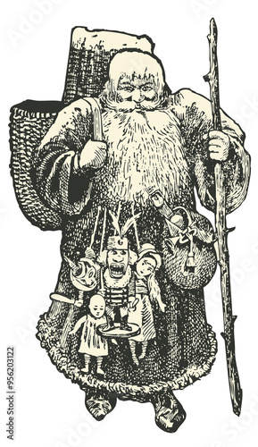 Santa Claus vintage illustration isolated on transparent background