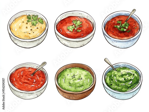 A clipart style watercolor illustration of a Tacos Soft or crispy tacos filled with meat, cheese, and veggies