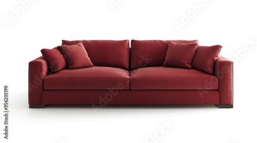 Chic modern italian sofa with pillow and angular wooden legs isolated on white background. suitable for product photo