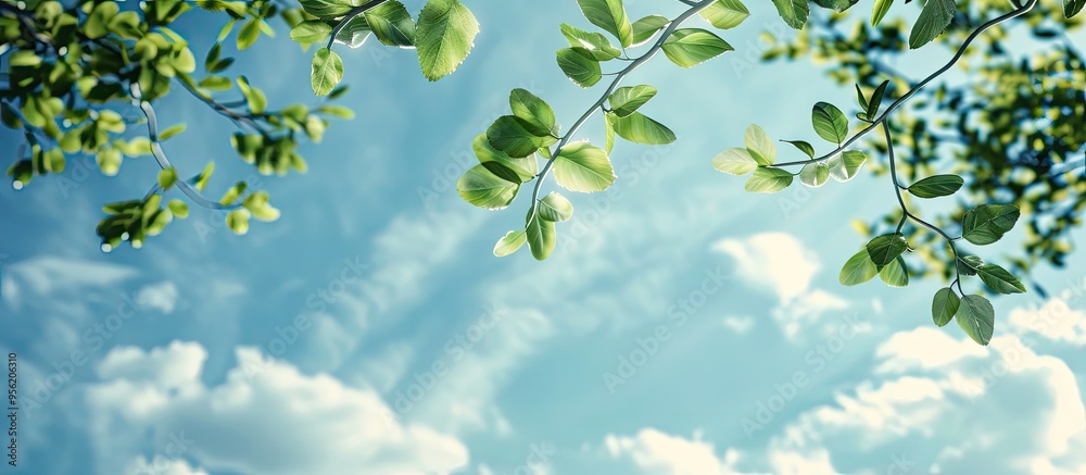 Scenic view with lush green branches against a blue sky background ideal for copy space image Scenic view with lush green branches against a blue sky background ideal for copy space image