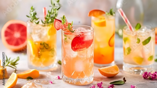 A selection of alcohol-free cocktails with creative garnishes