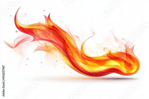 A vibrant, stylized flame design with flowing curves and warm colors.