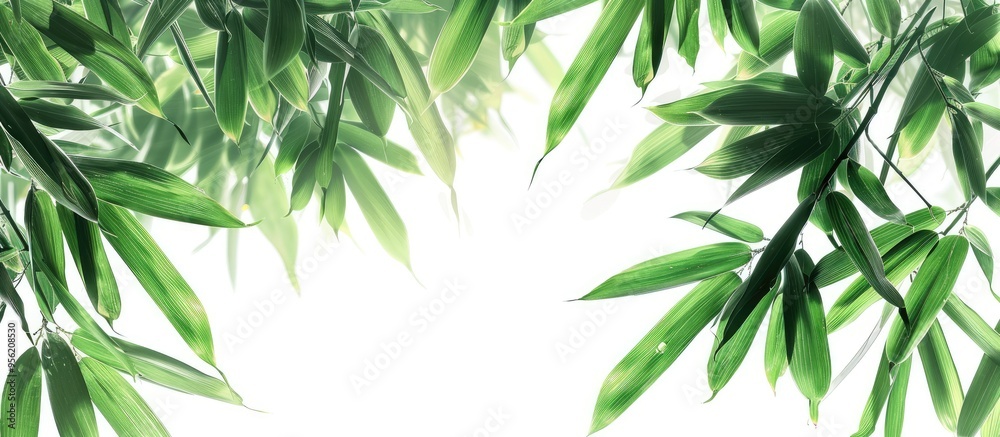 White background with bamboo leaves providing copy space image White background with bamboo leaves providing copy space image