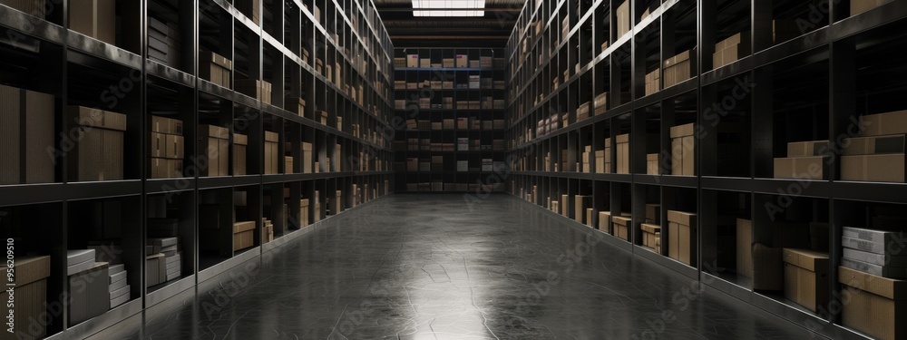 Warehouse with box, dark black Warehouse with box, dark black