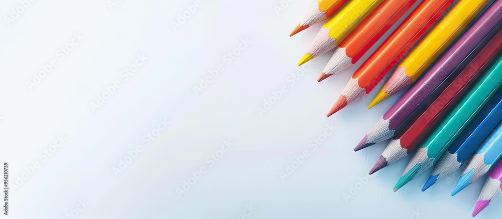 Colorful pencils from above on a white background with room for text or graphics Perfect for school office or art themed designs. with copyspace image Colorful pencils from above on a white background with room for text or graphics Perfect for school office or art themed designs. with copyspace image