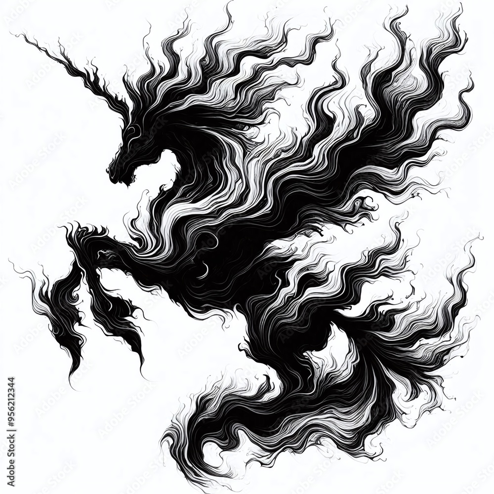 Black Background with Tribal Flame Design and Floral Swirls Black Background with Tribal Flame Design and Floral Swirls