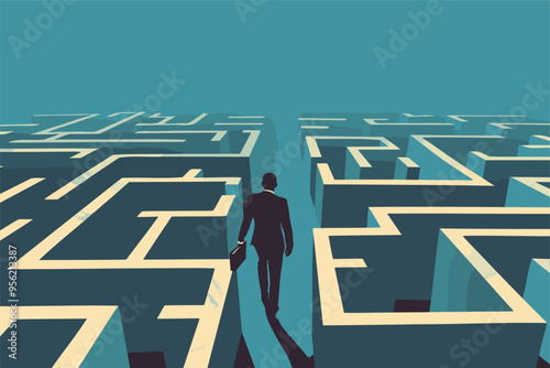 Lost in a Labyrinth: Businessman Faces Complex Challenges and Struggles to Find Solutions